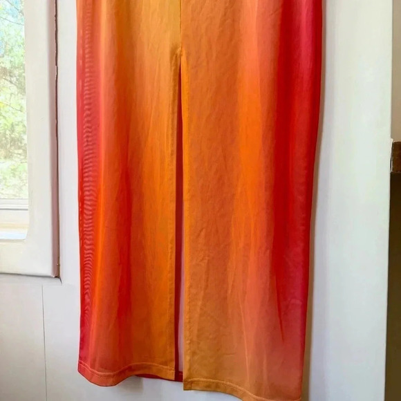 Boskemper Mesh Colorblock Maxi Skirt Sheer Long Ombre Orange - Picture 11 of 15